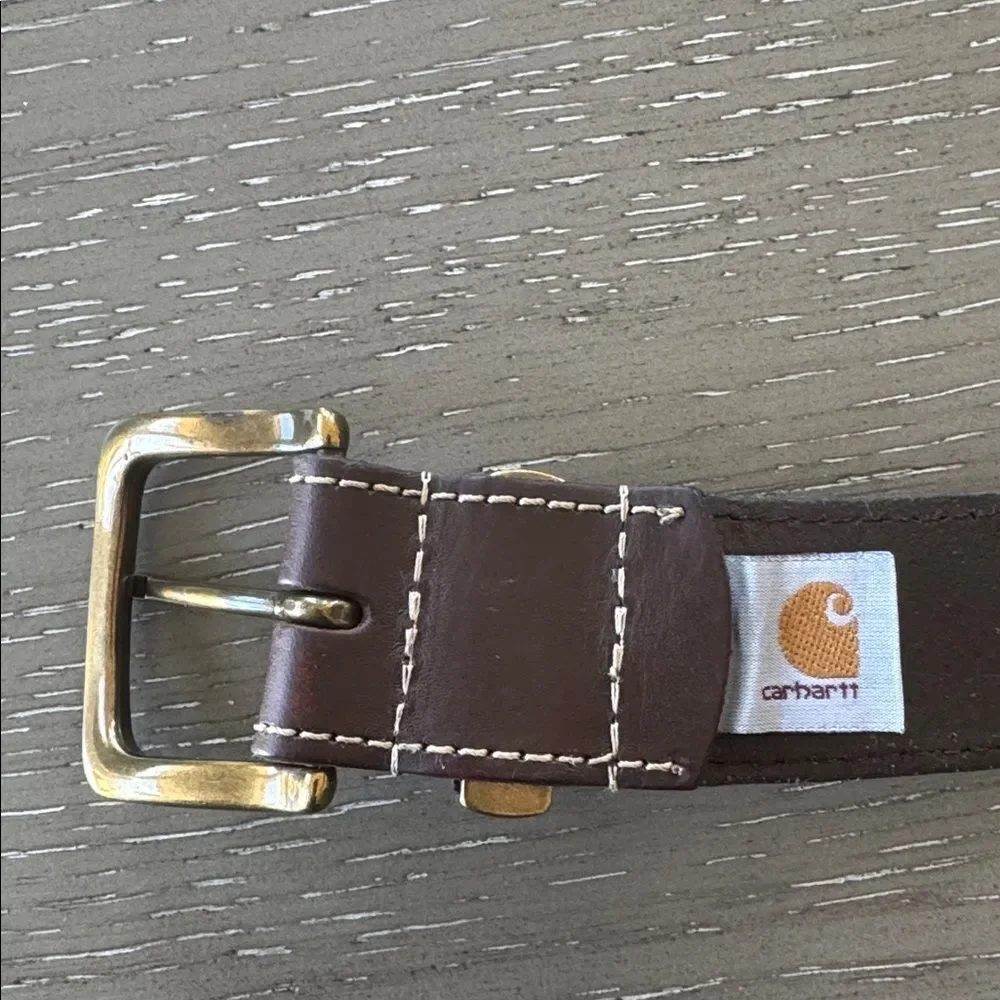 Carhartt Dark Brown Genuine Leather Belt with Buckle Casual Men’s Size 52 GUC